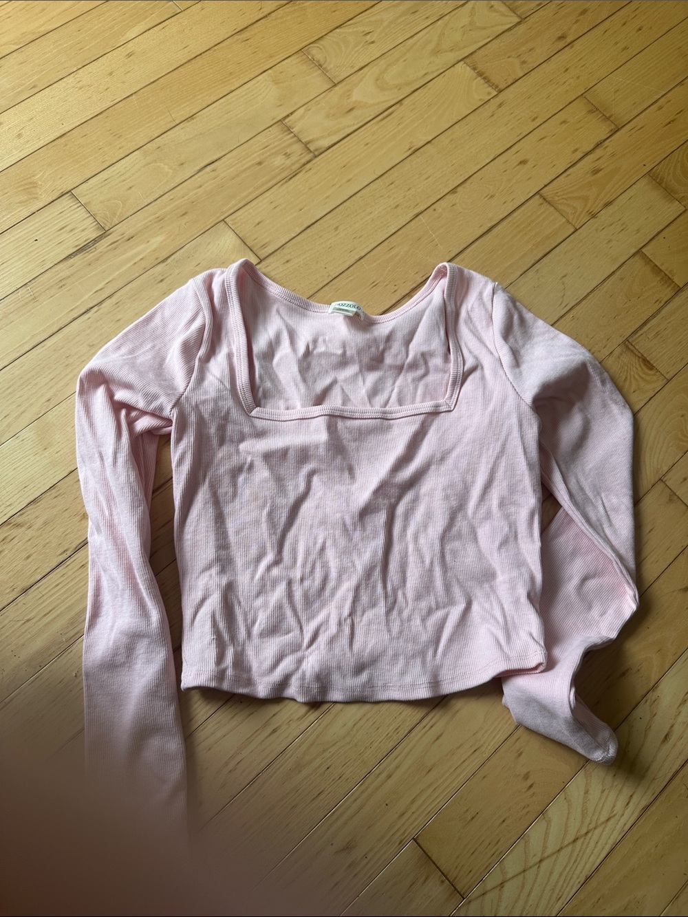 Bozzolo Light Pink Square-Neck Long Sleeve Crop Top